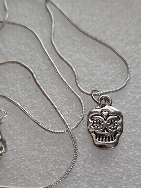 Hand Crafted Silver Sugar Skull Pendant Necklace